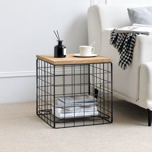 Table basse Indalsälven panier avec couvercle amovible 40 x 40 x 42 cm noir effet bois [en.casa]