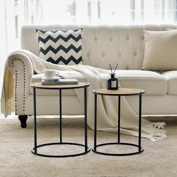 Table d'appoint Moriusaq en lot de 2, forme ronde, aspect bois [en.casa]