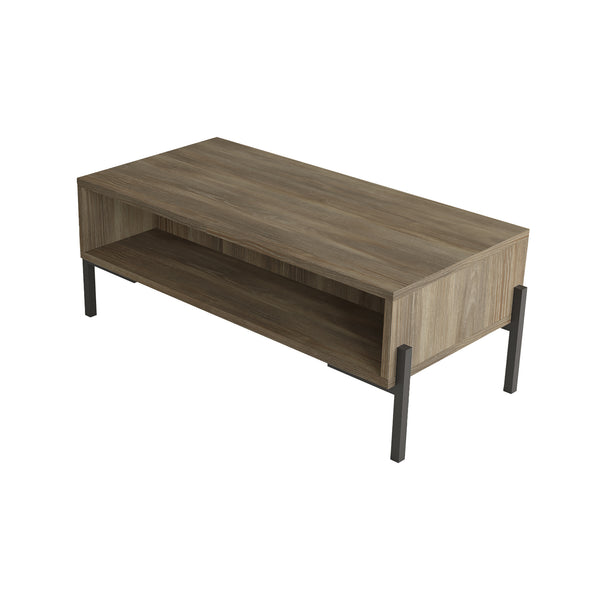 Table basse Lemland avec 3 compartiments de rangement 94 x 44,5 x 35,5 cm chêne gris [en.casa]