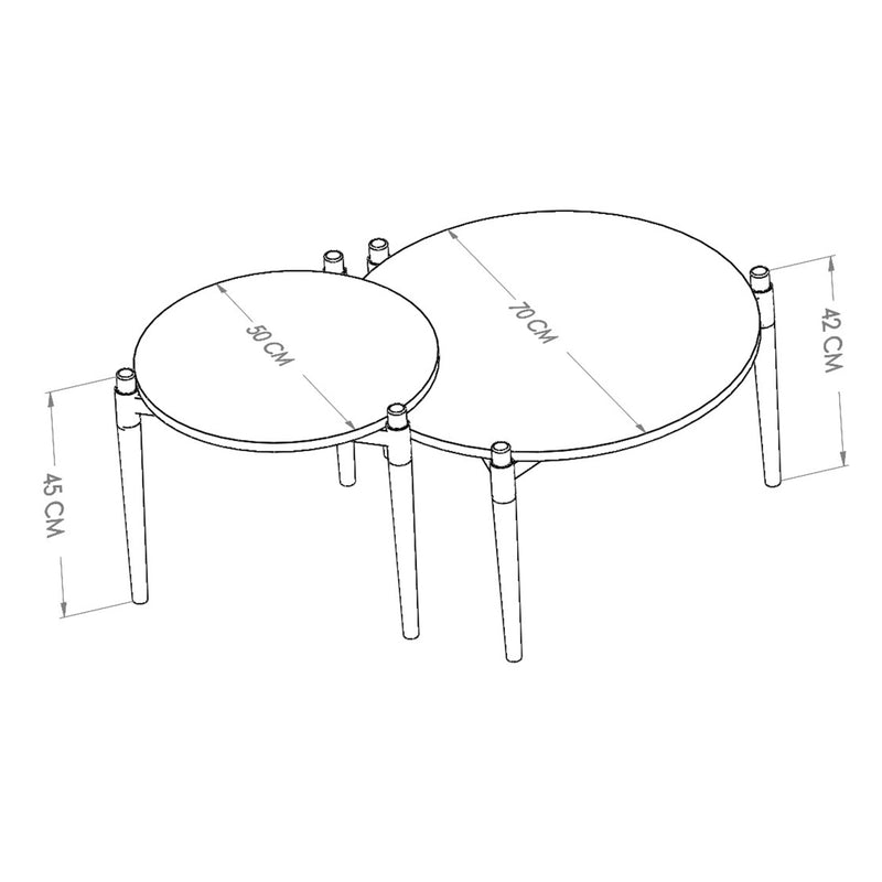 Croquis coté Table basse Kristinestad à double plateaux en pin [en.casa]