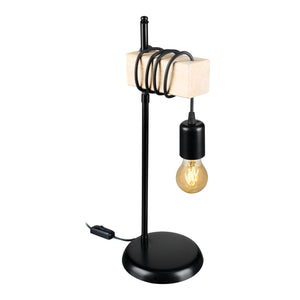 Lampe de bureau Chatham en métal et bois massif 48,5 cm E27 noir / naturel [lux.pro]
