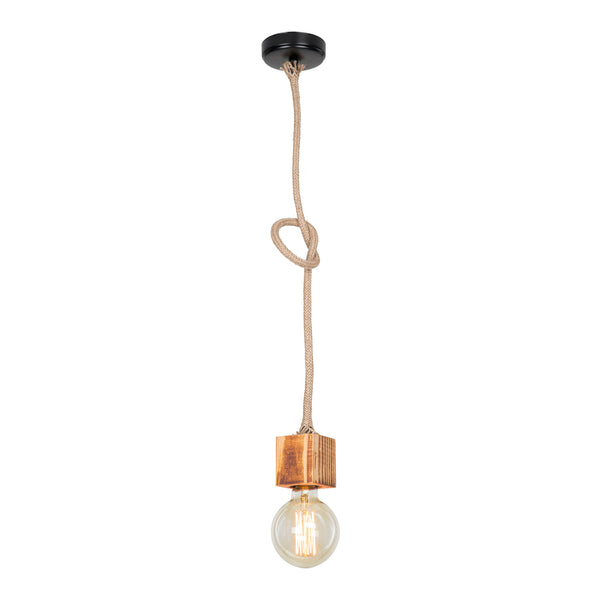 Suspension Corby en métal bois corde de jute hauteur 95 cm E27 [lux.pro]