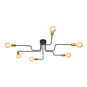 Plafonnier Carlisle Industrial 6 x E27 Noir/Coloris laiton [lux.pro]