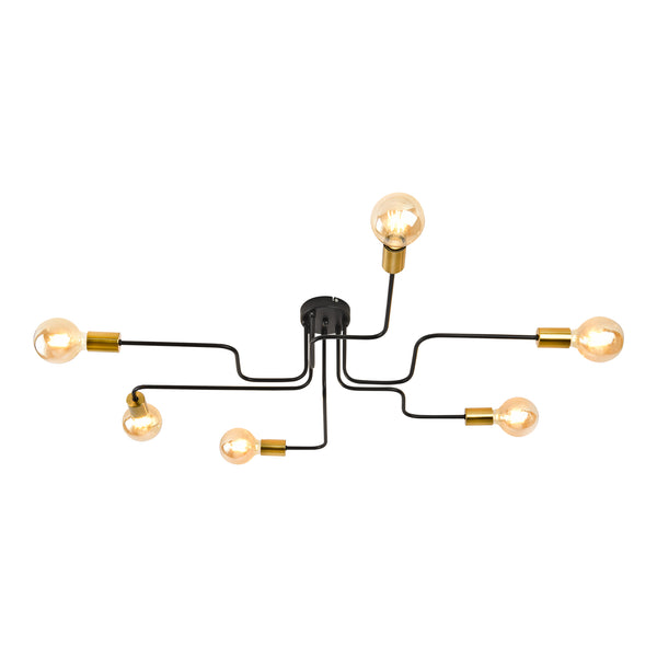 Plafonnier Carlisle Industrial 6 x E27 Noir/Coloris laiton [lux.pro]