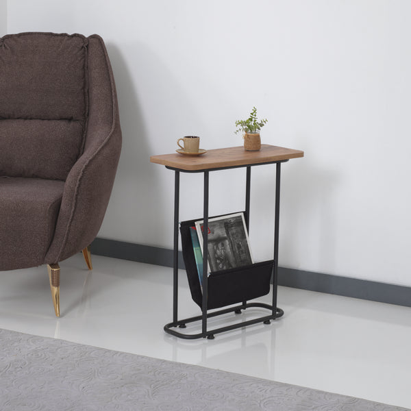 Table d'appoint Bov avec espace de rangement 64 x 55 x 24 cm effet noyer / noir [en.casa]