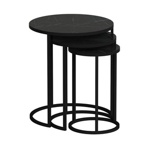 Table d'appoint Frederiksværk lot de 3 aspect marbre noir [en.casa]