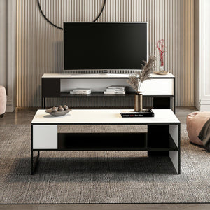 Table basse Ejby 42x120x60 cm Blanc / Noir [en.casa]