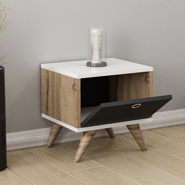 Table de chevet Hinnerup avec compartiment de rangement 41 x 40 x 35 cm blanc / effet chêne / noir [en.casa]