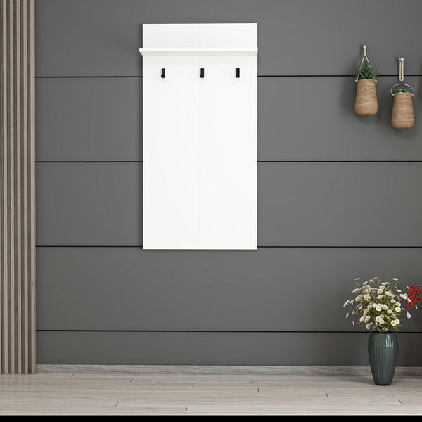 Panneau d'entrée Farsø avec étagère et 3 crochets Blanc [en.casa]