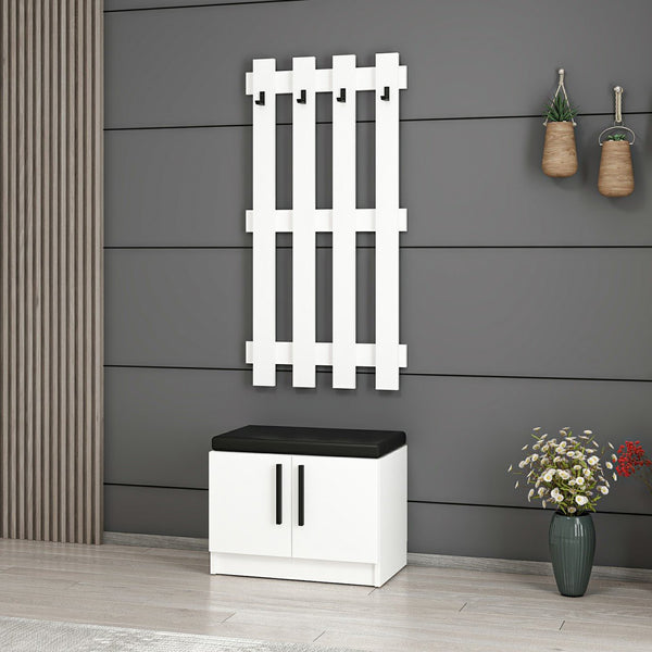 Panneau de vestiaire avec banc à chaussures Farum blanc [en.casa]