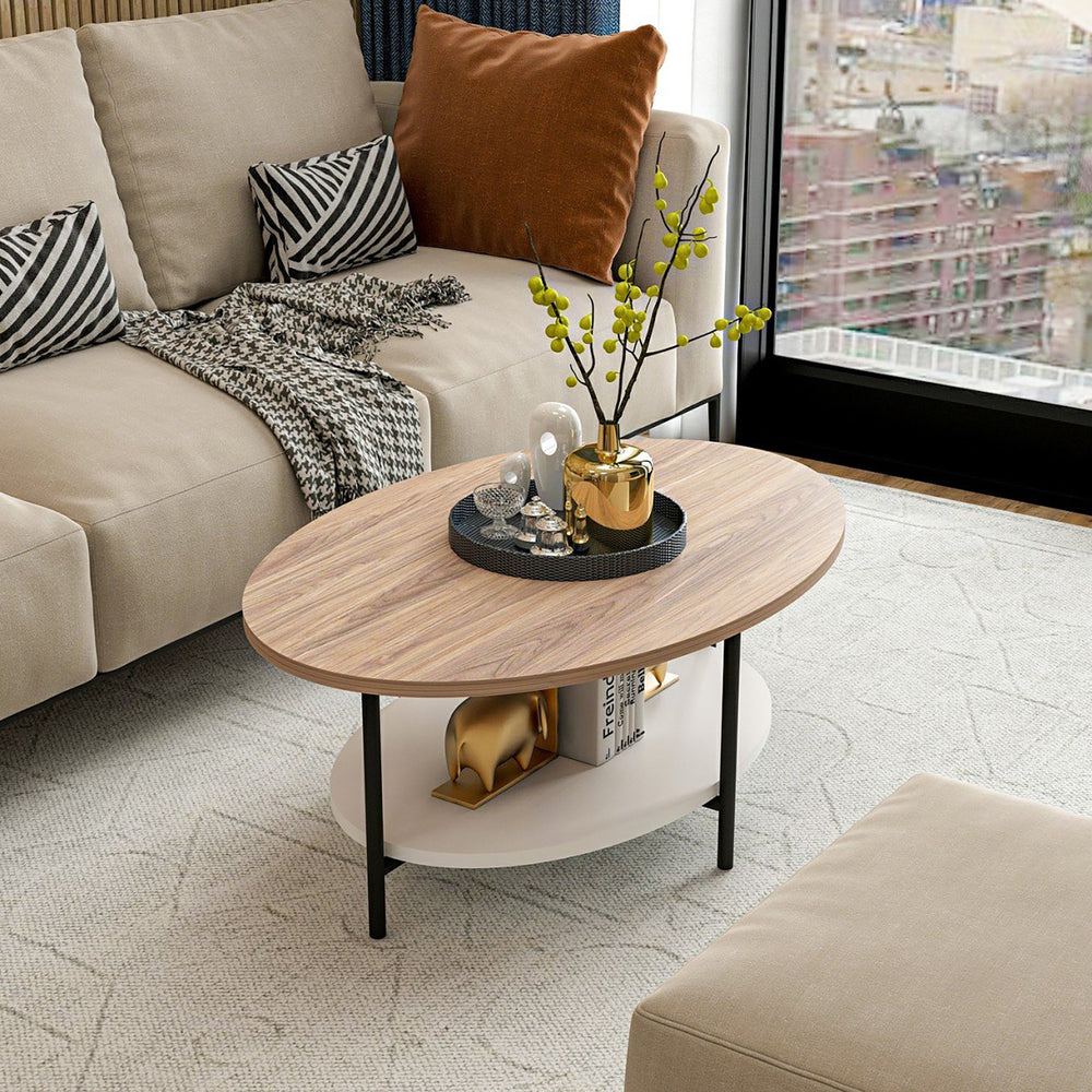 Couchtisch Fredericia mit unterer Ablage Eicheoptik / Weiß [en.casa] - premiumXL