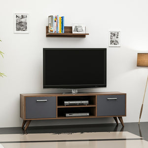 Table TV avec étagère murale Haderslev aspect noyer / anthracite [en.casa]