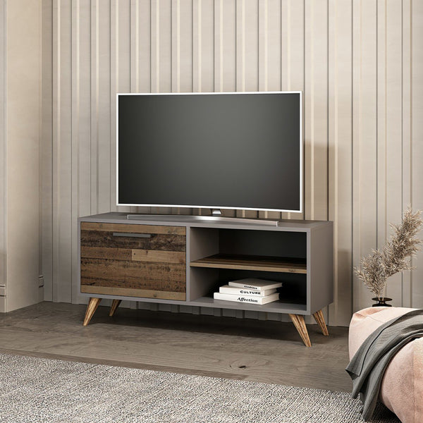 Meuble TV Helle à porte 50 x 120 x 35 cm anthracite / effet bois ancien [en.casa]