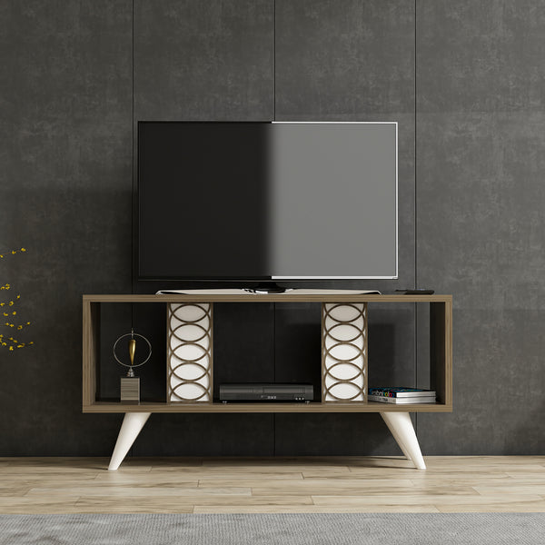 Table TV Ockelbo 45x90x30 cm Blanc / Noyer [en.casa]