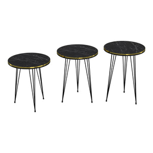 Table d'appoint Ry en lot de 3 Marbre, noir / or / noir [en.casa]