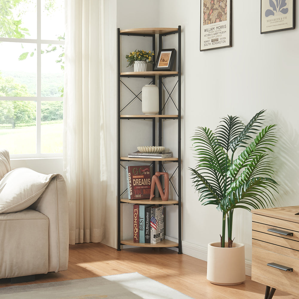Étagère à plantes Ulfborg 6 étagères 160x30x30 cm Noir/Aspect chêne [en.casa] - premiumXL