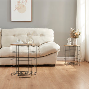 Ensemble de tables d'appoint Hørsholm Lot de 2 paniers en métal noir / couleur bois [en.casa]