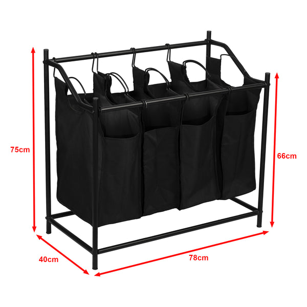 Collecteur de linge Vamdrup avec 4 sacs à linge 18 L cadre métallique noir [en.casa]