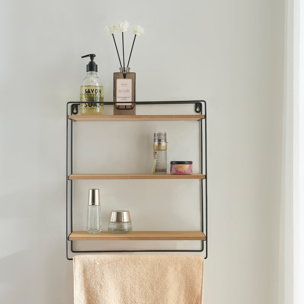 Étagère murale Skovbo avec 3 tablettes Noir/Bois [en.casa] - premiumXL