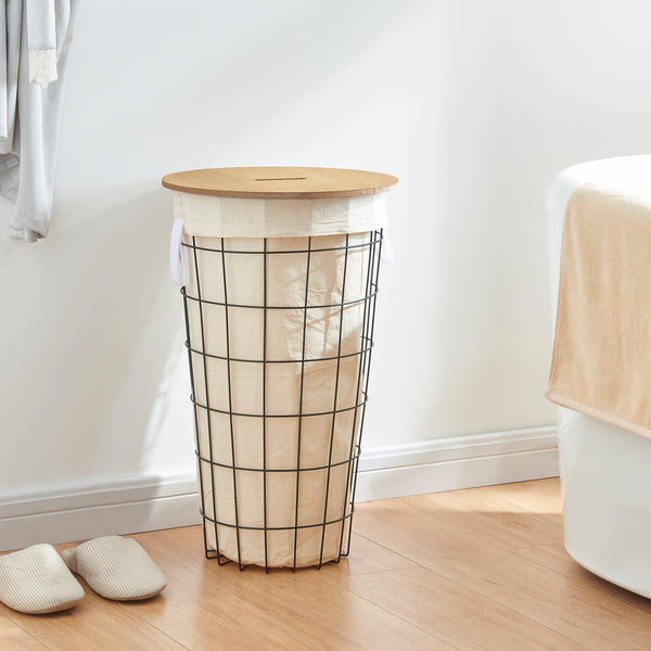 Panier à linge Skive avec sac à linge 40 L Métal Noir [en.casa]