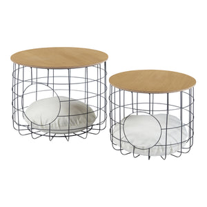 Set de 2 tables basses Haapajärvi panier avec couvercle amovible noir effet bois [en.casa]