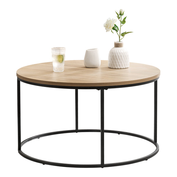 Table basse Kuhmoinen ronde diamètre 80 cm noir et effet bois [en.casa]