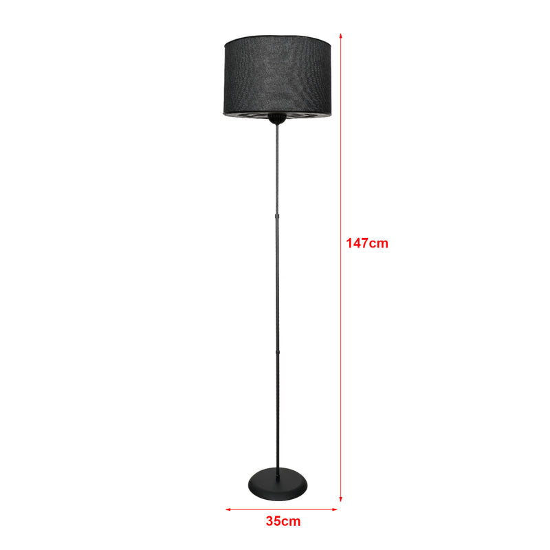 Croquis coté Lampadaire Malmesbury 145 x 40 x 40 cm E27 noir [lux.pro]