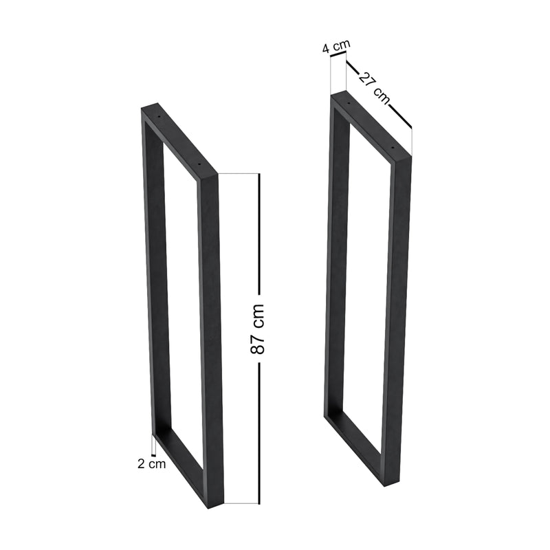 Croquis coté Set de 2 pieds de table Kauniainen acier 87 x 27 x 4 cm noir [en.casa]