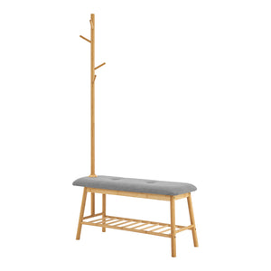 Banc à chaussures avec portemanteau Bygland bambou polyester 165 x 90 x 34 cm naturel gris [en.casa]
