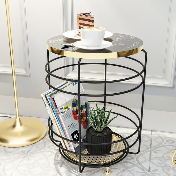 Table de panier Padasjoki aspect marbre, noir [en.casa]