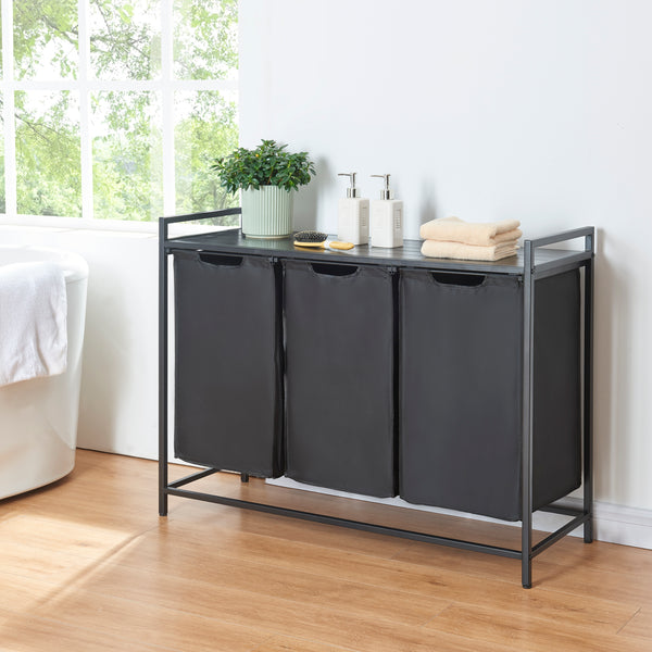 Collecteur de linge Saltvik avec 3 paniers à linge Noir [en.casa]