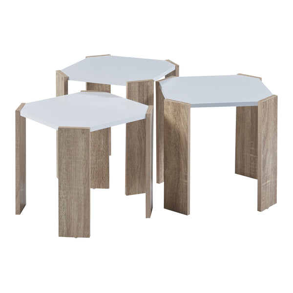 Table d'appoint Rantasalmi lot de 3 Blanc/Aspect chêne [en.casa]