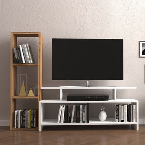 Table TV Klippan avec étagère Blanc / aspect noyer [en.casa]