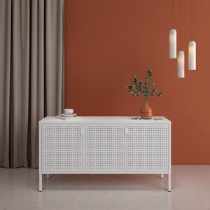 Meuble TV Castelli acier 114 x 40 x 60 cm blanc [en.casa]
