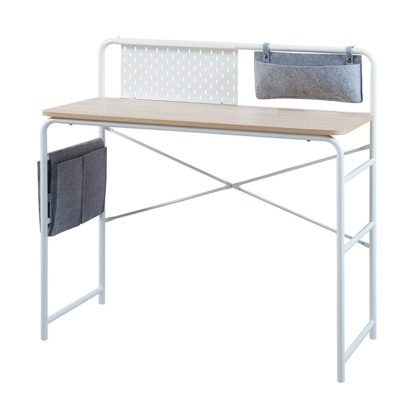 Bureau Dyrøy 98x98x46cm Blanc/Chêne [en.casa]