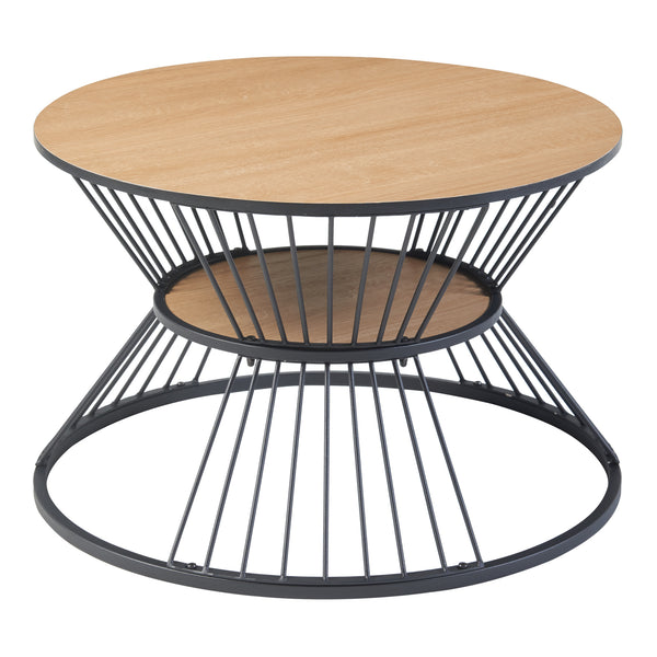 Table basse Fossbergom avec plateau rond et étagère métal MDF 42 x 70 cm noir effet chêne [en.casa]