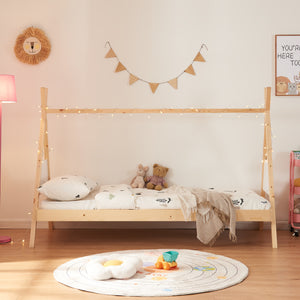 Lit tipi pour enfant Siikajoki bois de pin 90 x 200 cm naturel blanc [en.casa]