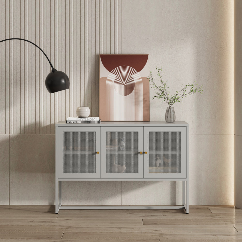 Sideboard Sund mit 3 Türen Stahl Grau [en.casa] - premiumXL