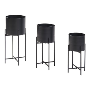 Set de 3 porte-plantes Orsa de tailles variées métal noir [en.casa]