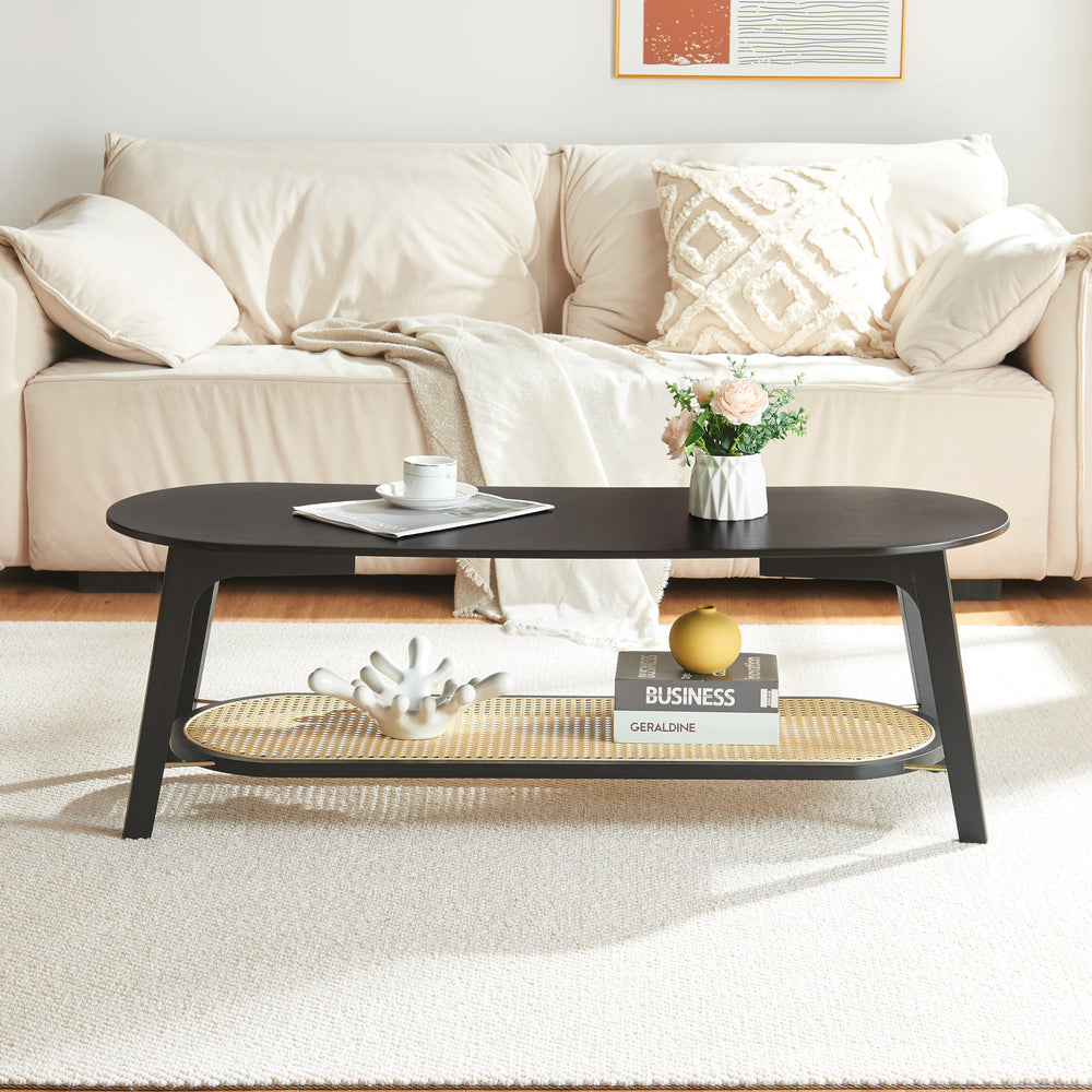 Couchtisch Taivalkoski 120x43x40 cm Schwarz/Rattanoptik [en.casa] - premiumXL