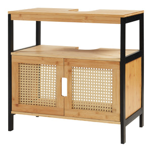 Meuble sous-lavabo Tervola 60x60x35 cm Noir/Bambou [en.casa]