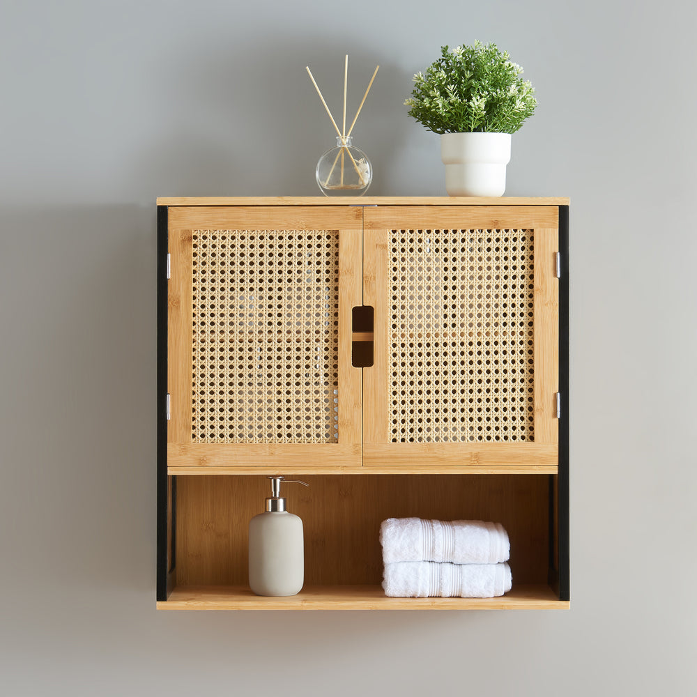 Armoire murale Bad Tervola 60x60x20 cm Noir/Bambou [en.casa]