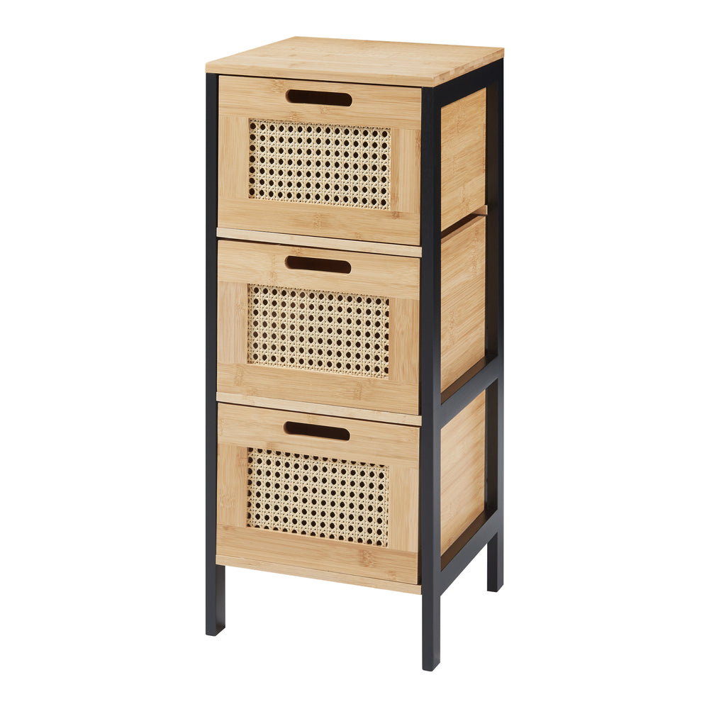 Badkommode Tervola mit 3 Schubladen Schwarz/Bambus [en.casa] - premiumXL