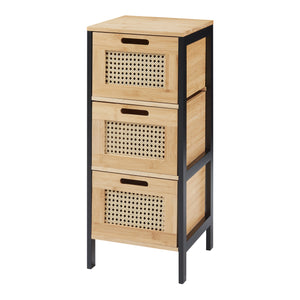 Commode de salle de bain Tervola avec 3 tiroirs Noir/Bambou [en.casa]