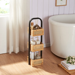 Étagère de salle de bain Tervola 73x23x19 cm Noir/Bambou [en.casa]
