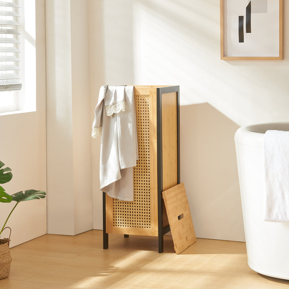 Wäschekorb Tervola 51 L Schwarz/Bambus [en.casa] - premiumXL