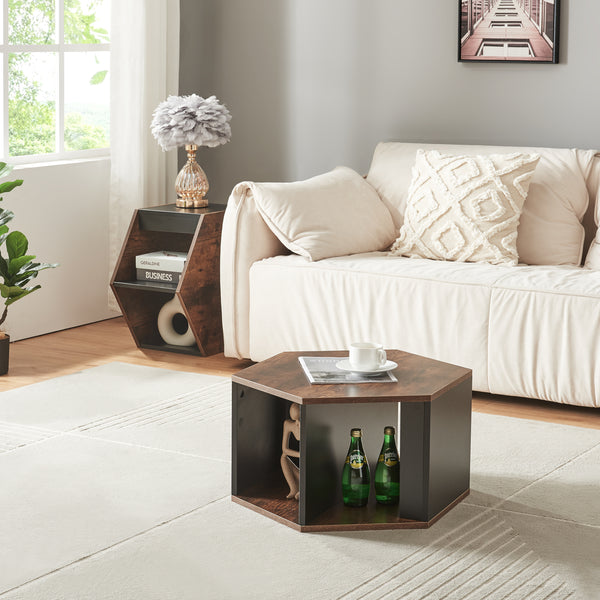 Ensemble de tables basses Molde 2 pièces Noir/Aspect noyer [en.casa]