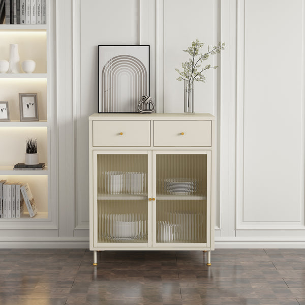 Buffet Lindau acier 97x80x40 cm crème blanc [en.casa]