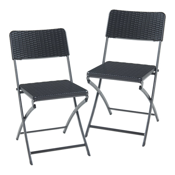 Ensemble de chaises pliantes Mark 2 pcs, aspect rotin, noir [en.casa]