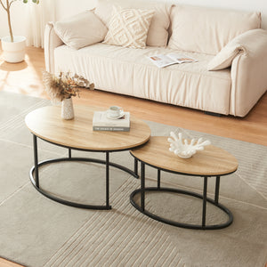 Lot de 2 tables basses gigognes Niederlande de tailles différentes noir effet chêne [en.casa]